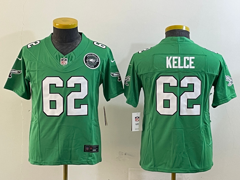Youth 2025 Philadelphia Eagles 62 Kelce green Nike NFL jersey style 89